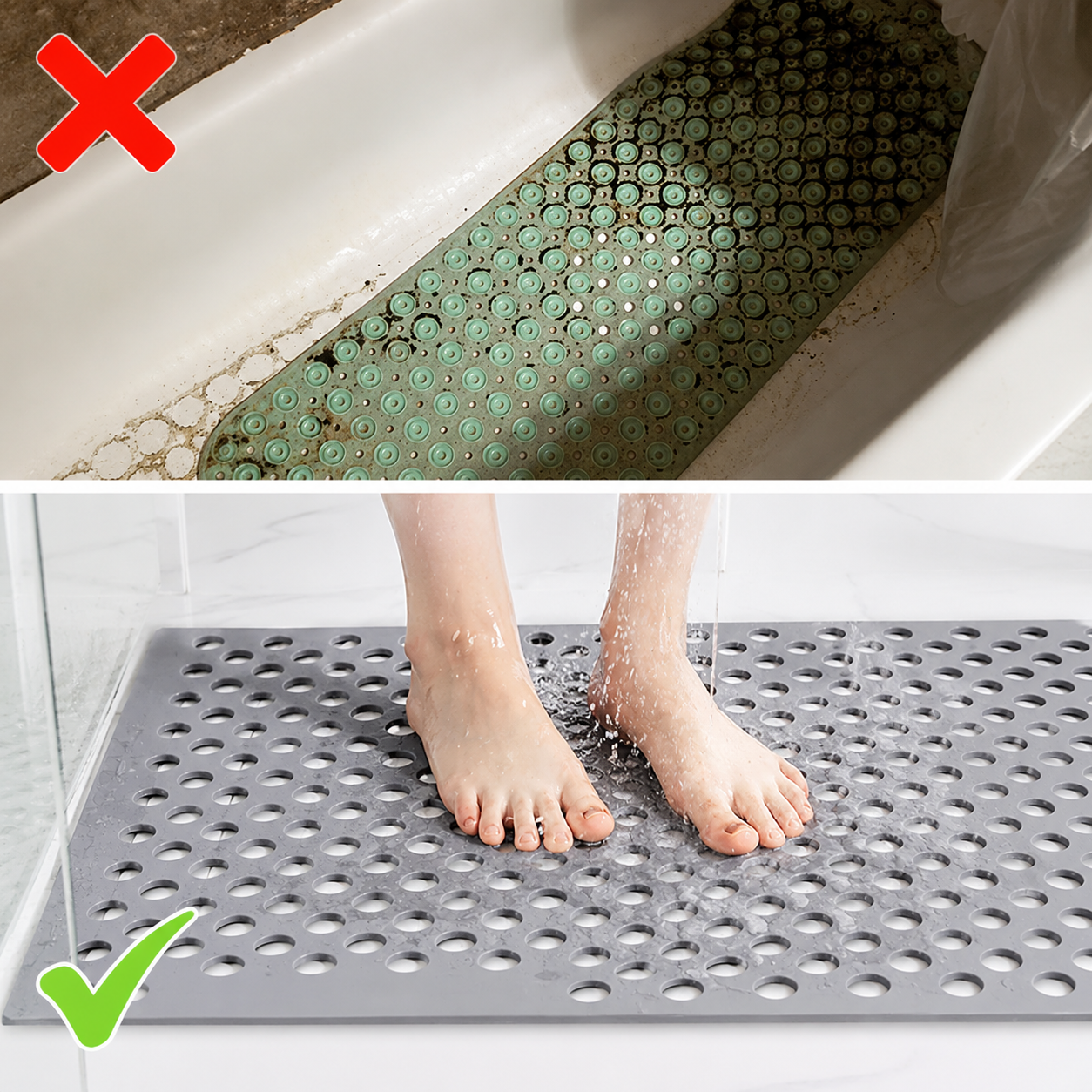 Badezimmer Sicherheitsmatte | Rutschfestes PVC mit Ablauflöchern | Schneller Wasserablauf | AquaGrip