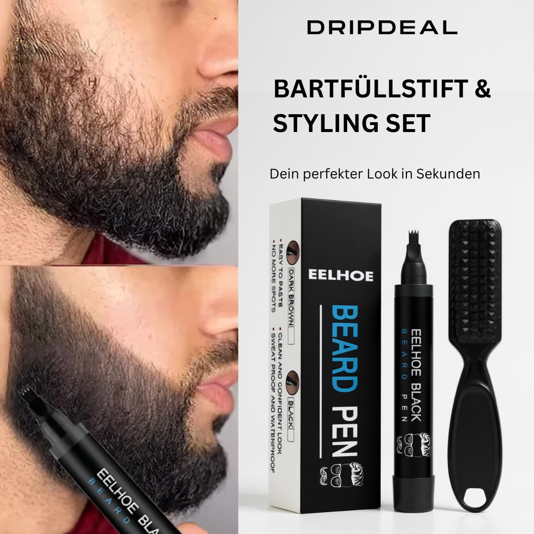 Bartfüllstift & Styling-Set Herren | Wasserfest, Braun oder Schwarz | Bürste & Konturhilfe für dichte Bartlinien 1