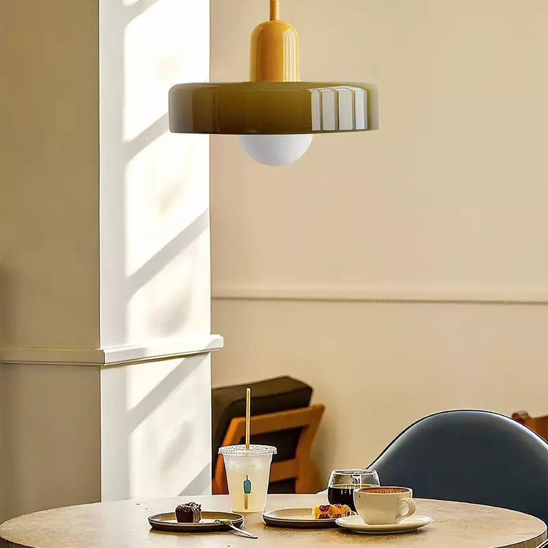 Glas-Pendelleuchte Bauhaus-Stil | Rundes Buntglas mit verstellbarer Hängehöhe | Ideal für Wohnzimmer, Küche und Flur 16