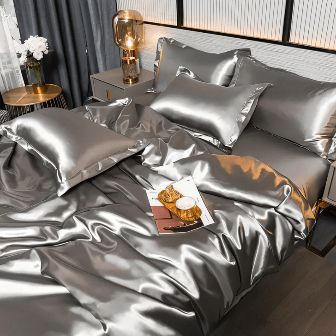 Bettwäsche Set | Satin-Optik Polyester | Bettbezug + Spannbettlaken + 2 Kissenbezüge | Dralux