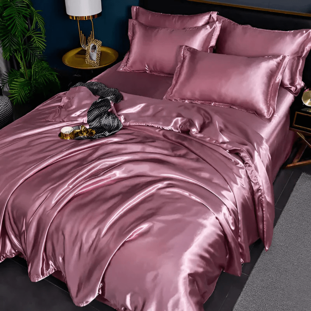 Bettwäsche Set | Satin-Optik Polyester | Bettbezug + Spannbettlaken + 2 Kissenbezüge | Dralux