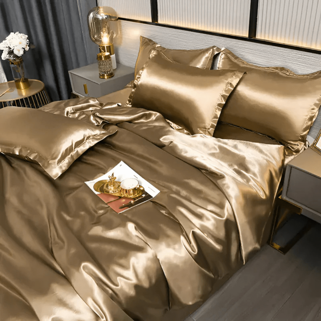 Bettwäsche Set | Satin-Optik Polyester | Bettbezug + Spannbettlaken + 2 Kissenbezüge | Dralux