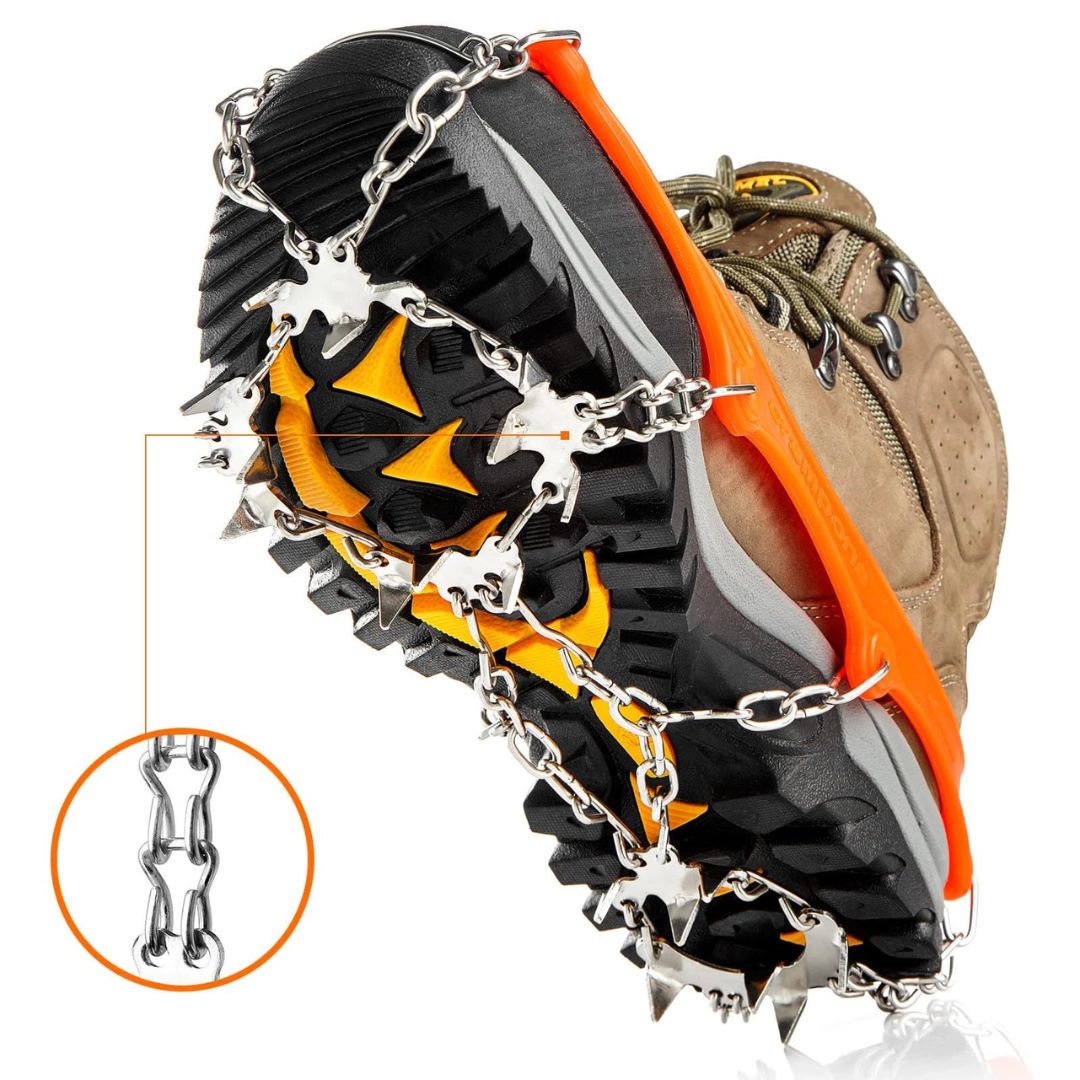 Schuhspikes Grödel für Eis und Schnee | Universalgröße 36-45, Edelstahl-Stollen | Elastische Silikonbindung, rutschfest 2