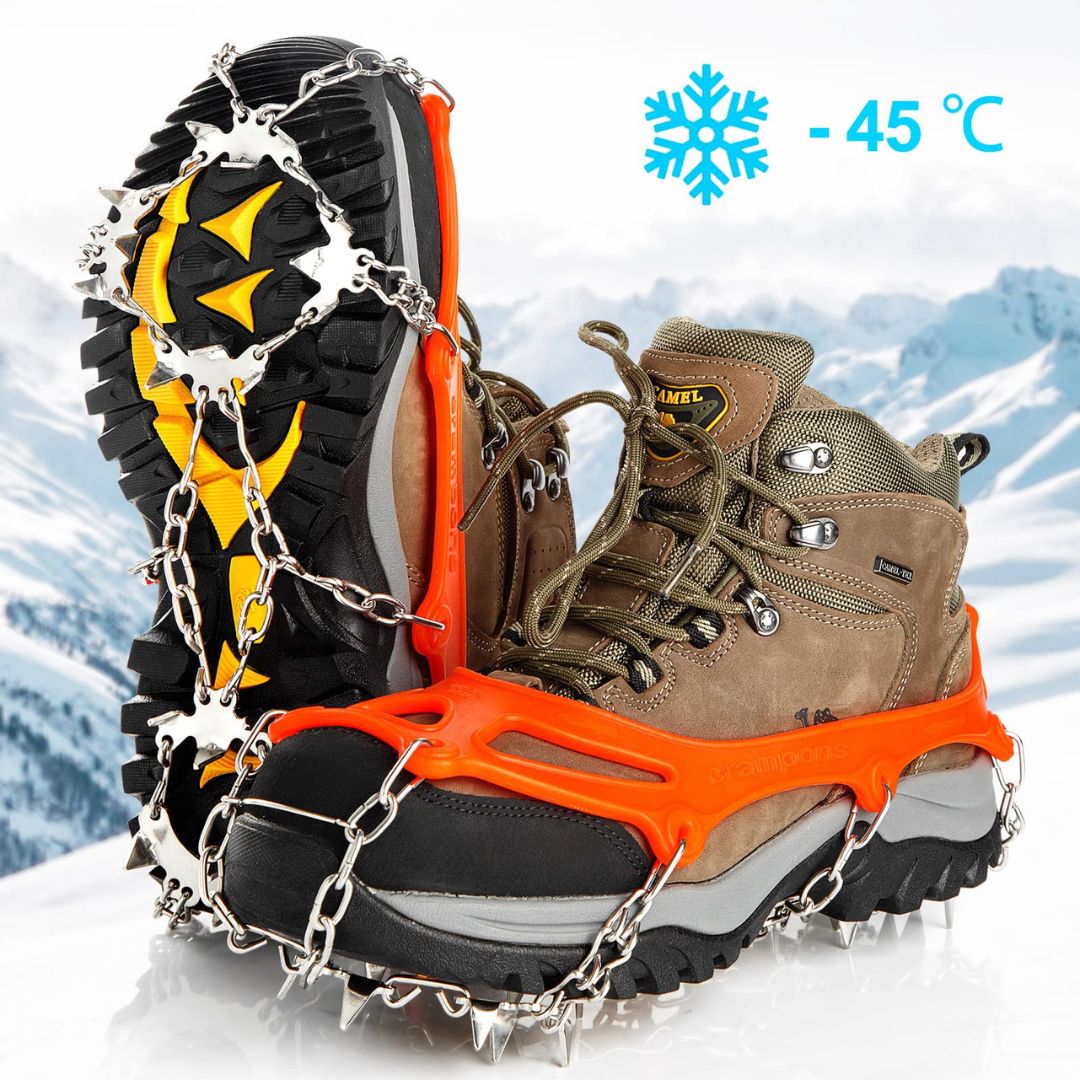 Schuhspikes Grödel für Eis und Schnee | Universalgröße 36-45, Edelstahl-Stollen | Elastische Silikonbindung, rutschfest 1