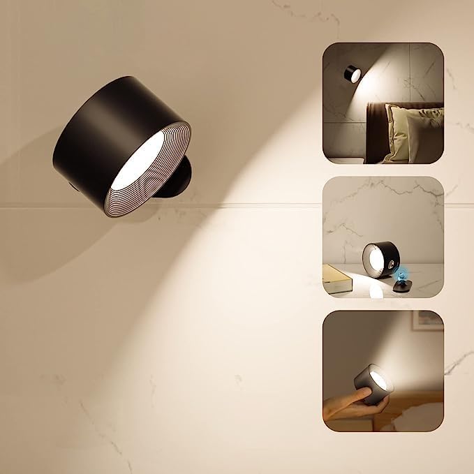 Blendfreie LED Wandleuchte Akku | USB-Ladung, Touch-Dimmer & Magnetbefestigung | Für Nachttisch, Flur & Arbeitsplatz