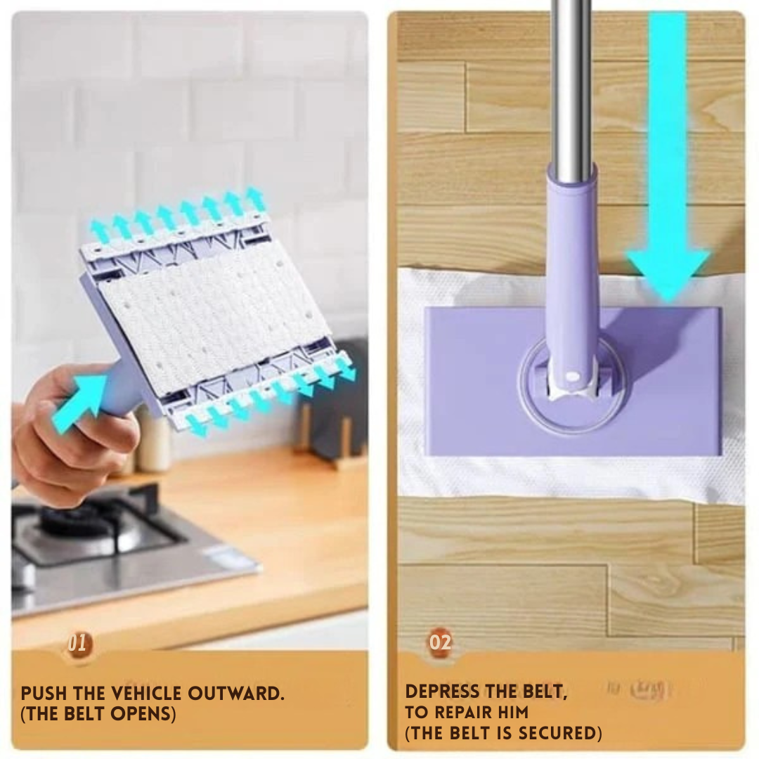 Bodenwischer | Flachmopp mit 360° Drehkopf | Berührungsfreier Padwechsel | MopMate