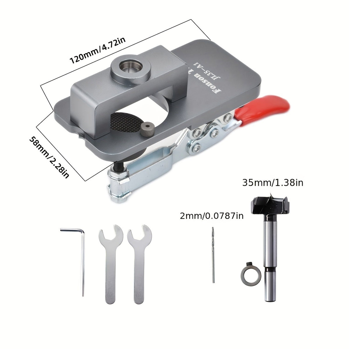 Bohrschablone 35 mm Aluminium | Schnellspann-Mechanismus für Topfscharniere | Inklusive Bohrer und Werkzeugzubehör 5