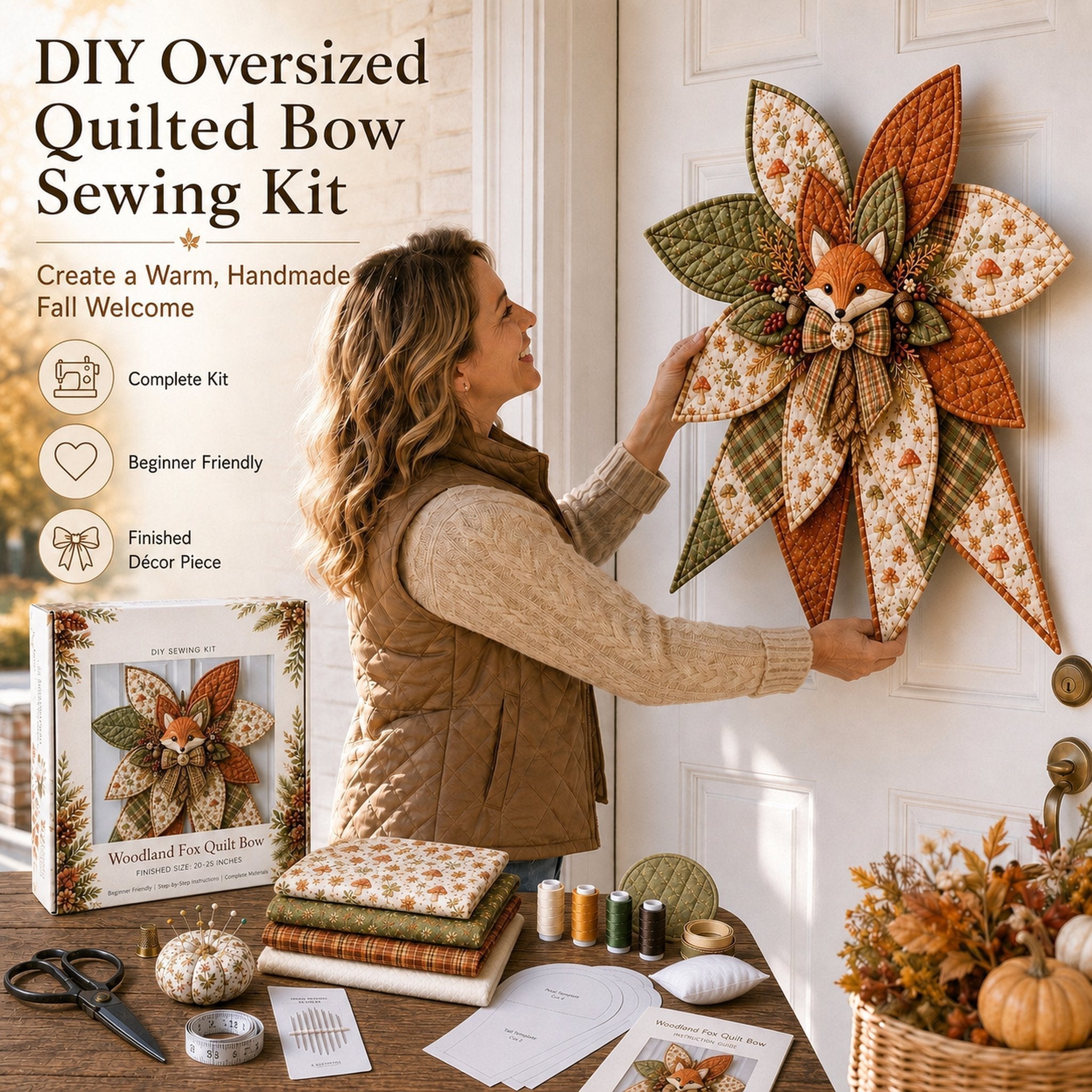 Bow Sewing Kit Türkranz-Nähset | Herbstmotiv | Komplett & Für Anfänger Geeignet | FoxStitch