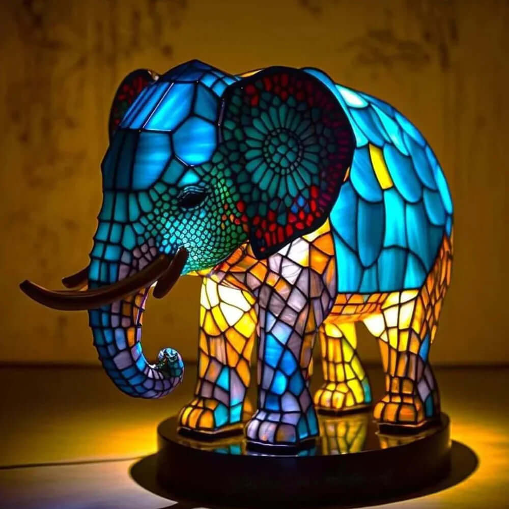Buntglas Tischlampe aus Metall, 15 cm | Tiermotiv-Design, handgefertigt | Warmes Licht für Schlafzimmer und Wohnzimmer 10