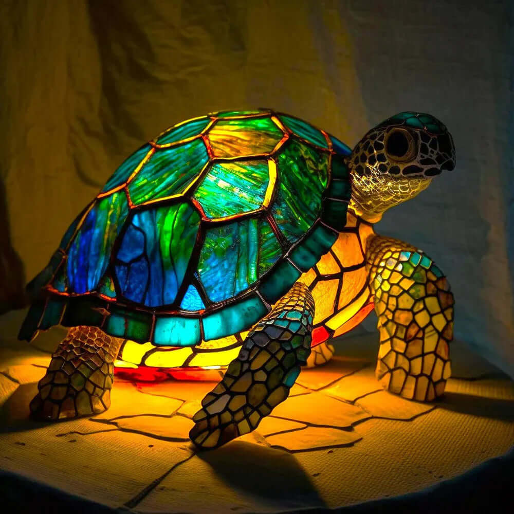 Buntglas Tischlampe aus Metall, 15 cm | Tiermotiv-Design, handgefertigt | Warmes Licht für Schlafzimmer und Wohnzimmer 15
