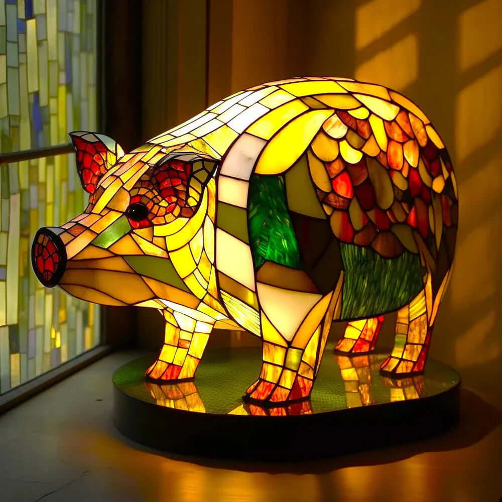 Buntglas Tischlampe aus Metall, 15 cm | Tiermotiv-Design, handgefertigt | Warmes Licht für Schlafzimmer und Wohnzimmer 2