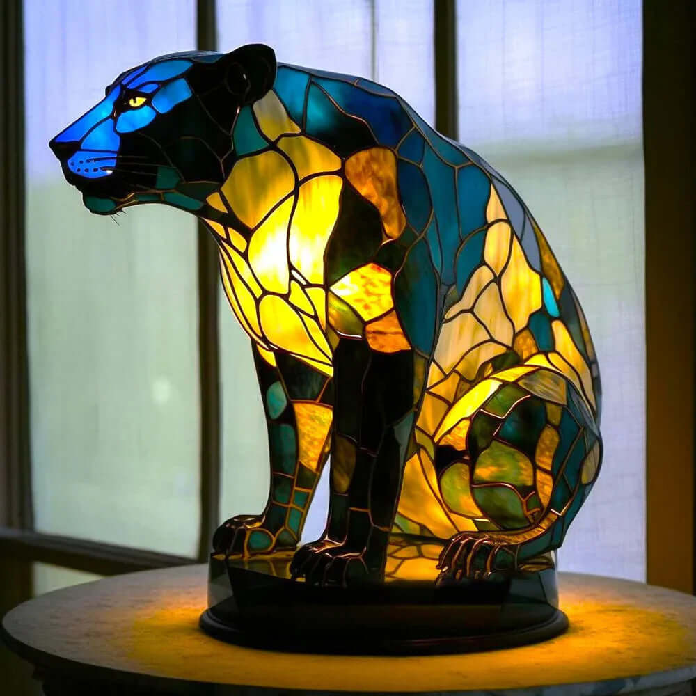 Buntglas Tischlampe aus Metall, 15 cm | Tiermotiv-Design, handgefertigt | Warmes Licht für Schlafzimmer und Wohnzimmer 3