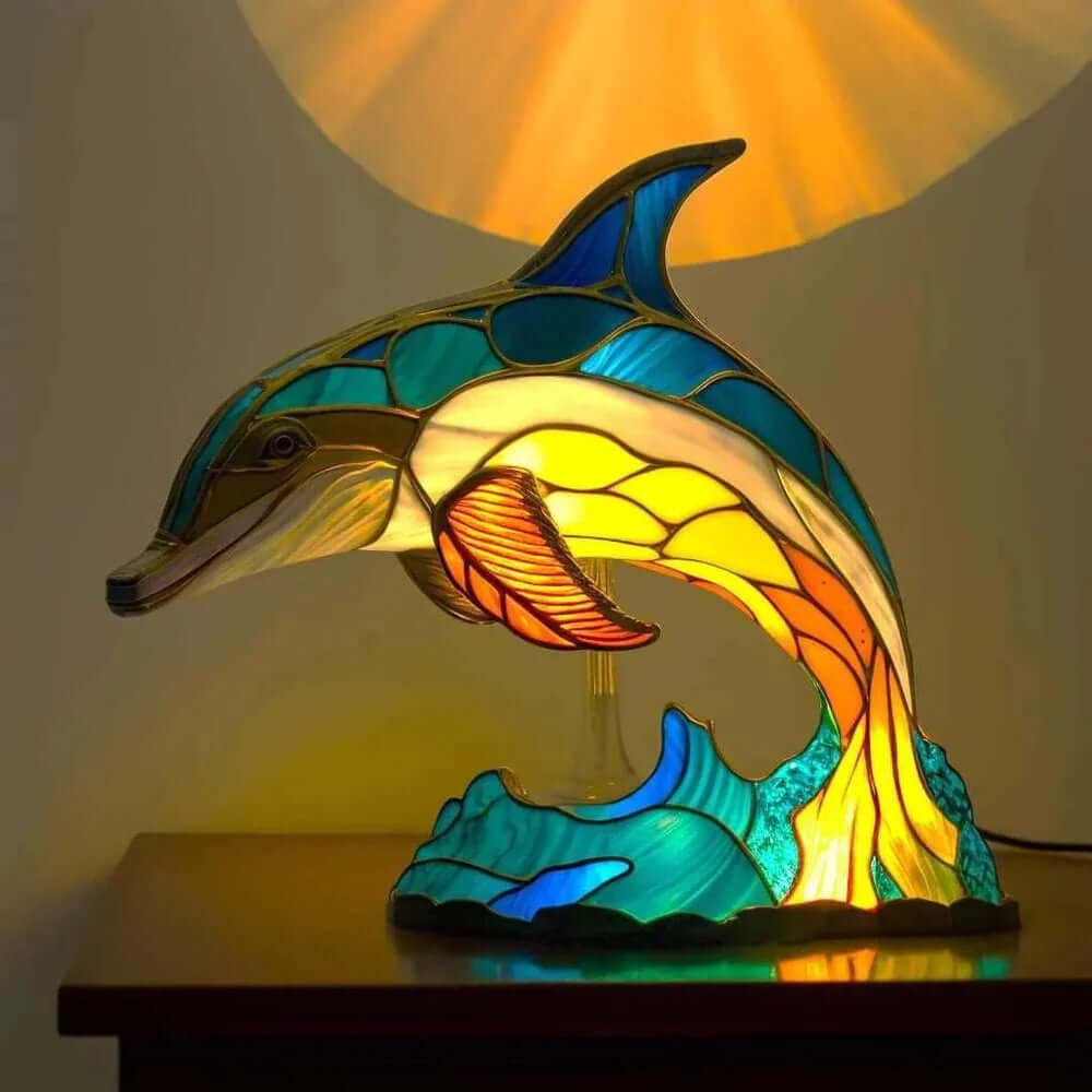 Buntglas Tischlampe aus Metall, 15 cm | Tiermotiv-Design, handgefertigt | Warmes Licht für Schlafzimmer und Wohnzimmer 6