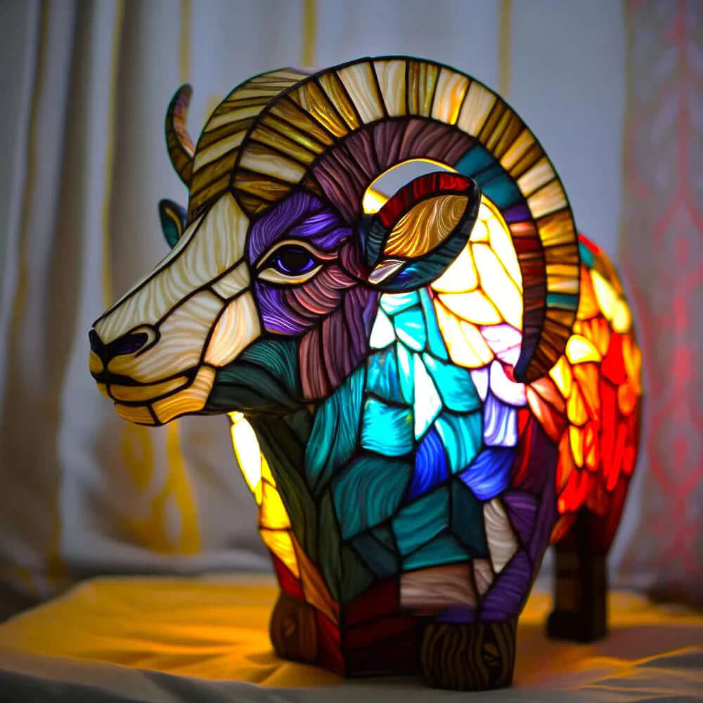 Buntglas Tischlampe aus Metall, 15 cm | Tiermotiv-Design, handgefertigt | Warmes Licht für Schlafzimmer und Wohnzimmer 7