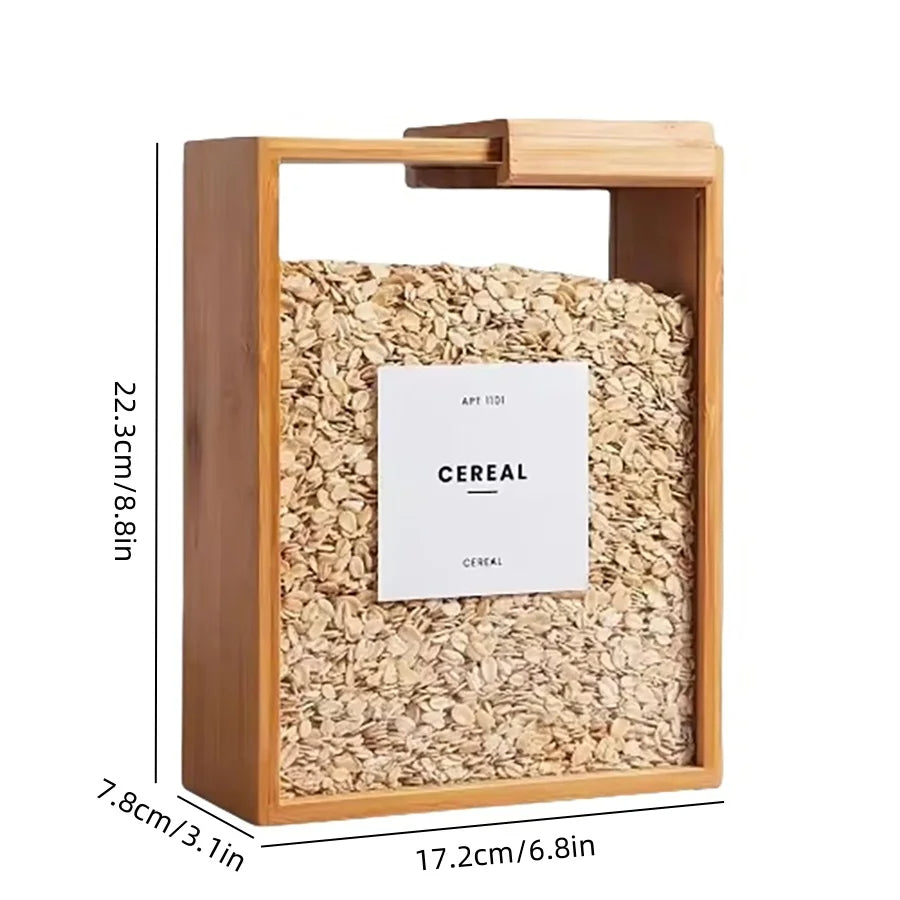 Cerealienspender Bambus luftdicht transparent platzsparend mit Buchdesign