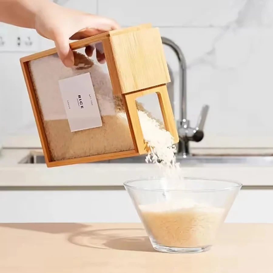 Cerealienspender Bambus luftdicht transparent platzsparend mit Buchdesign