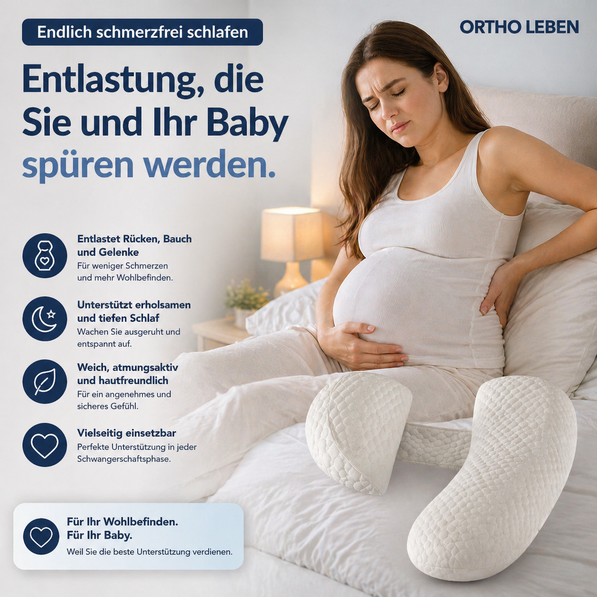 Schwangerschaftskissen Stützkissen | Ganzkörperkissen für Seitenschläfer | Entlastet Rücken und Hüfte beim Schlafen 1