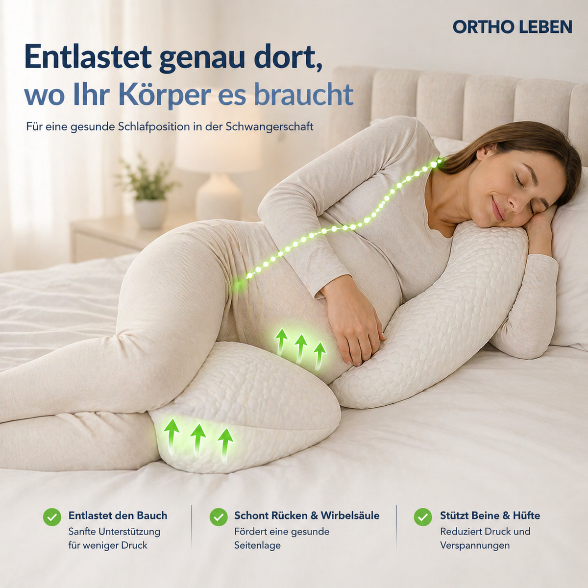 Schwangerschaftskissen Stützkissen | Ganzkörperkissen für Seitenschläfer | Entlastet Rücken und Hüfte beim Schlafen 2