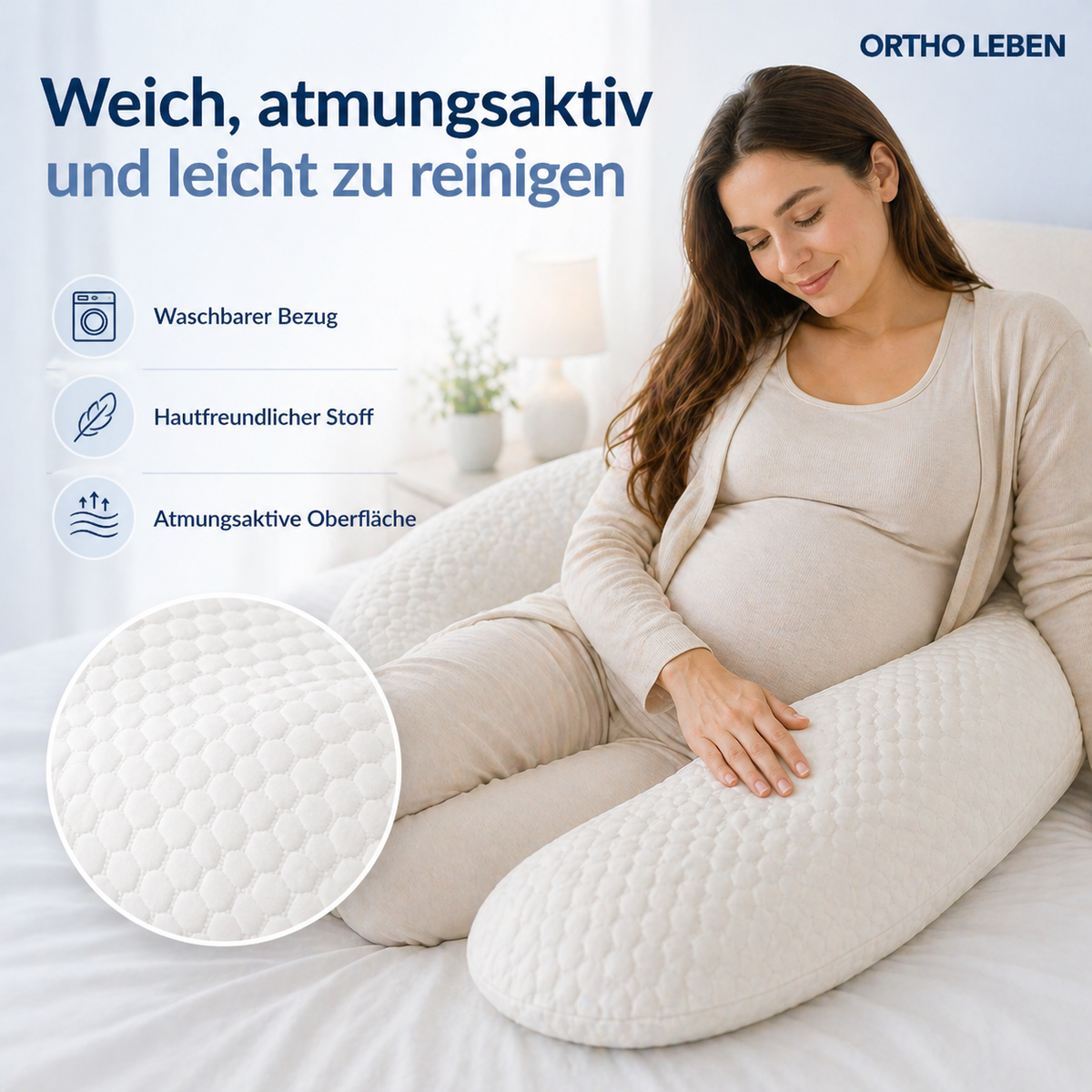 Schwangerschaftskissen Stützkissen | Ganzkörperkissen für Seitenschläfer | Entlastet Rücken und Hüfte beim Schlafen 7