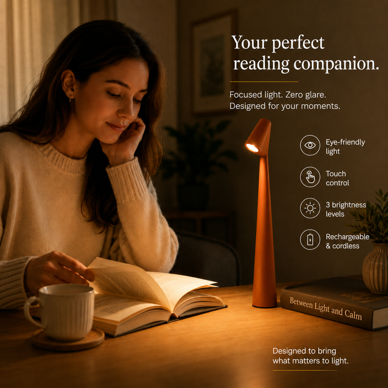 Lampe de chevet | Design scandinave | Intensité réglable sur 3 niveaux par commande tactile | LumaLean