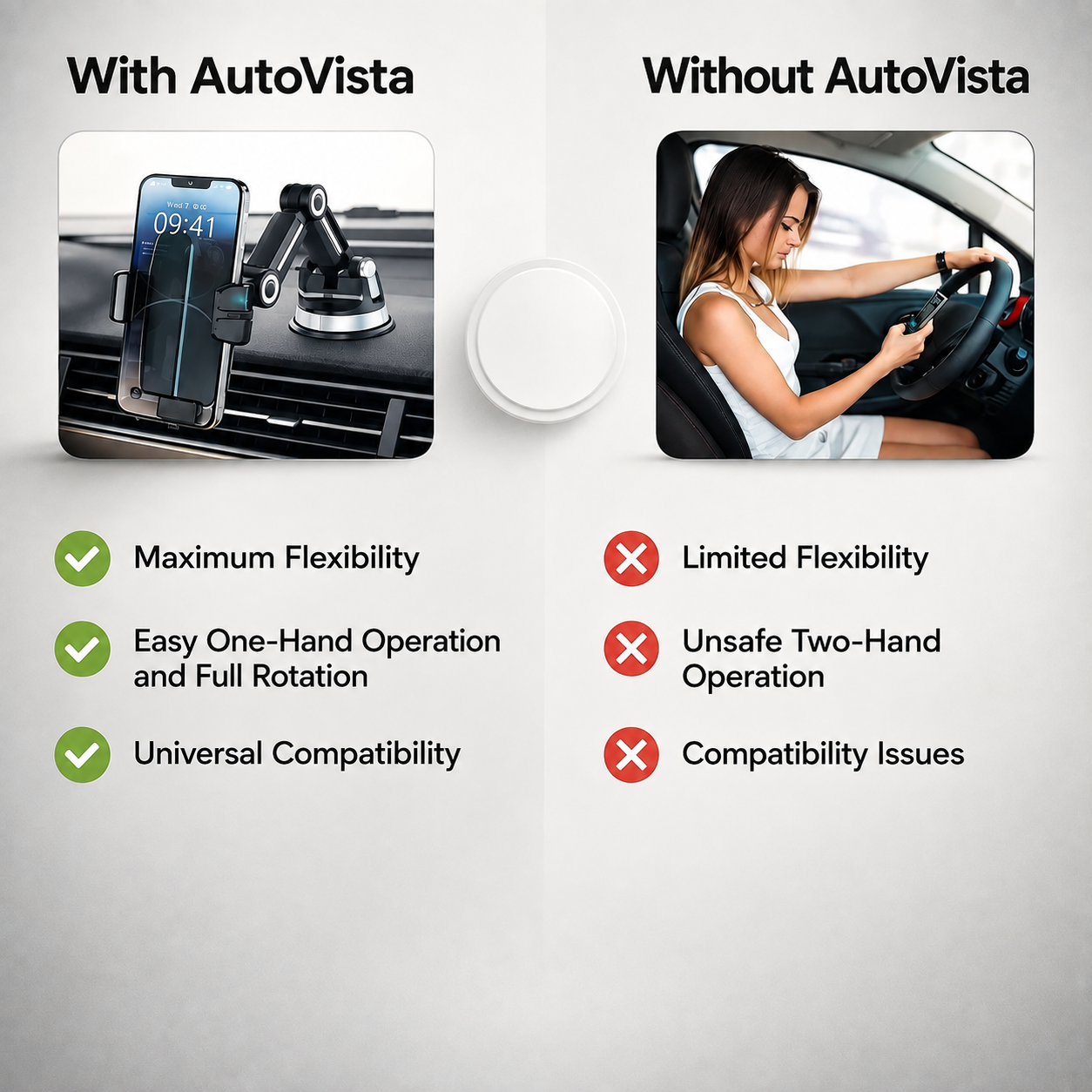 Mobilholder for bil | med sugekopp | 360° roterbar og justerbar arm | AutoVista