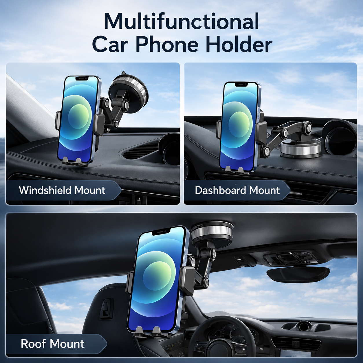 Mobilholder for bil | med sugekopp | 360° roterbar og justerbar arm | AutoVista