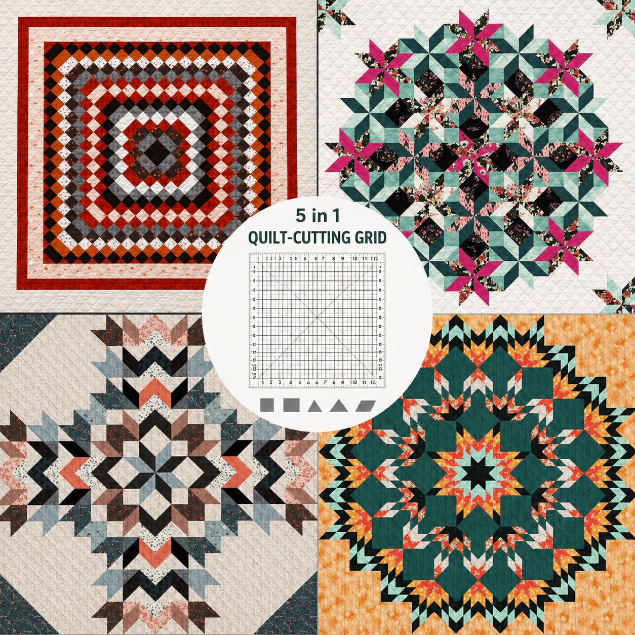 5-i-1-quiltlinealsæt | Lige snit og vinkler | Skridsikkert | QuiltLine