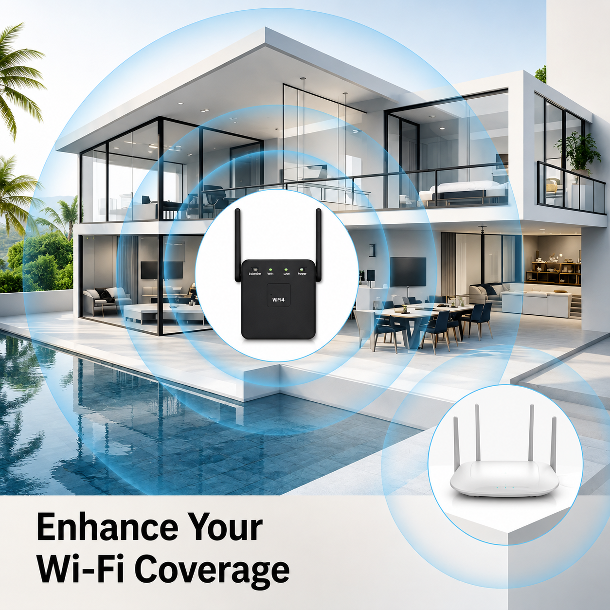 Ενισχυτής σήματος για WLAN | Ενισχυτές, δρομολογητές & σημεία πρόσβασης | Εμβέλεια έως 50μ | Netboost
