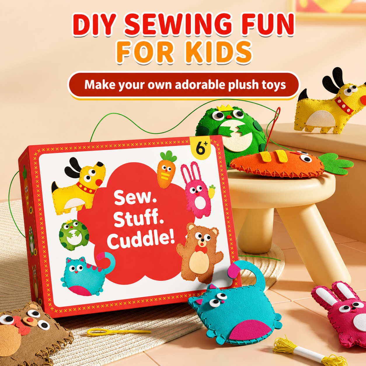 Kit de couture pour enfants | Favorise la motricité fine et la créativité | Activité créative sans écran | StitchKids