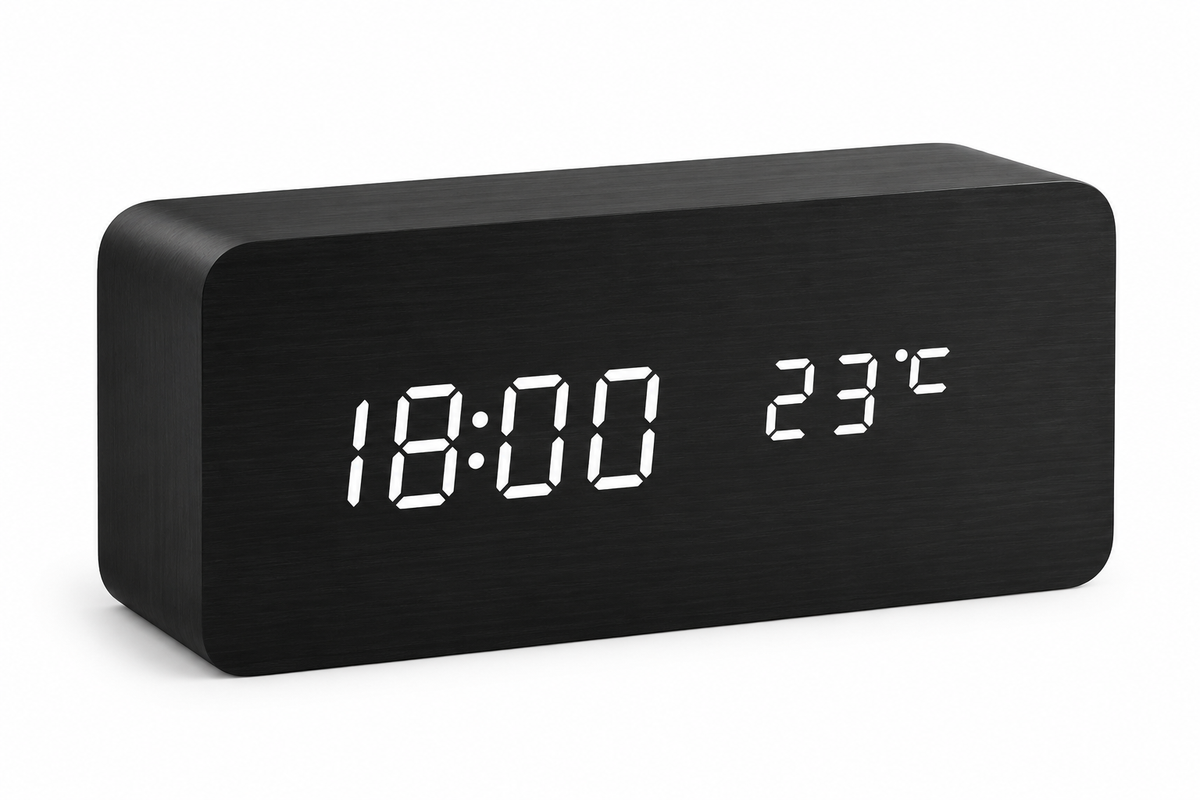 LED Wecker | Holzoptik mit Temperaturanzeige | Leuchtende Anzeige | LumiClock