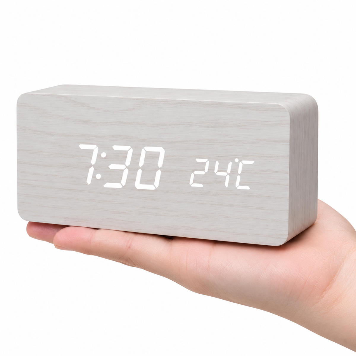 LED Wecker | Holzoptik mit Temperaturanzeige | Leuchtende Anzeige | LumiClock