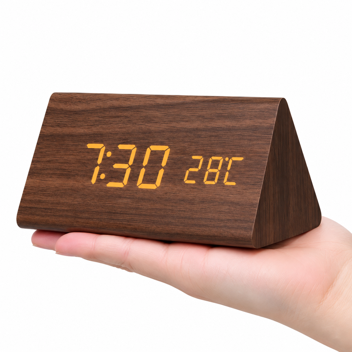 LED Wecker | Holzoptik mit Temperaturanzeige | Leuchtende Anzeige | LumiClock