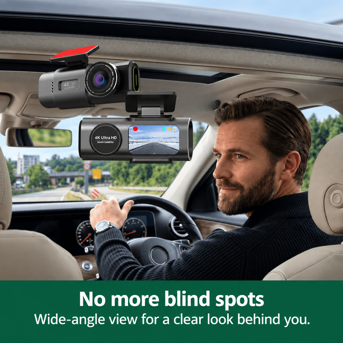 Dashcam 4K avec caméra avant et arrière | Vision nocturne, Wi-Fi et GPS | Surveillance du stationnement 24 heures sur 24, grand angle de 170° et jusqu’à 512 Go de stockage