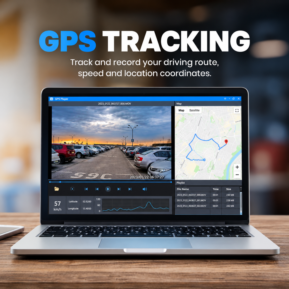 Dashcam 4K avec caméra avant et arrière | Vision nocturne, Wi-Fi et GPS | Surveillance du stationnement 24 heures sur 24, grand angle de 170° et jusqu’à 512 Go de stockage