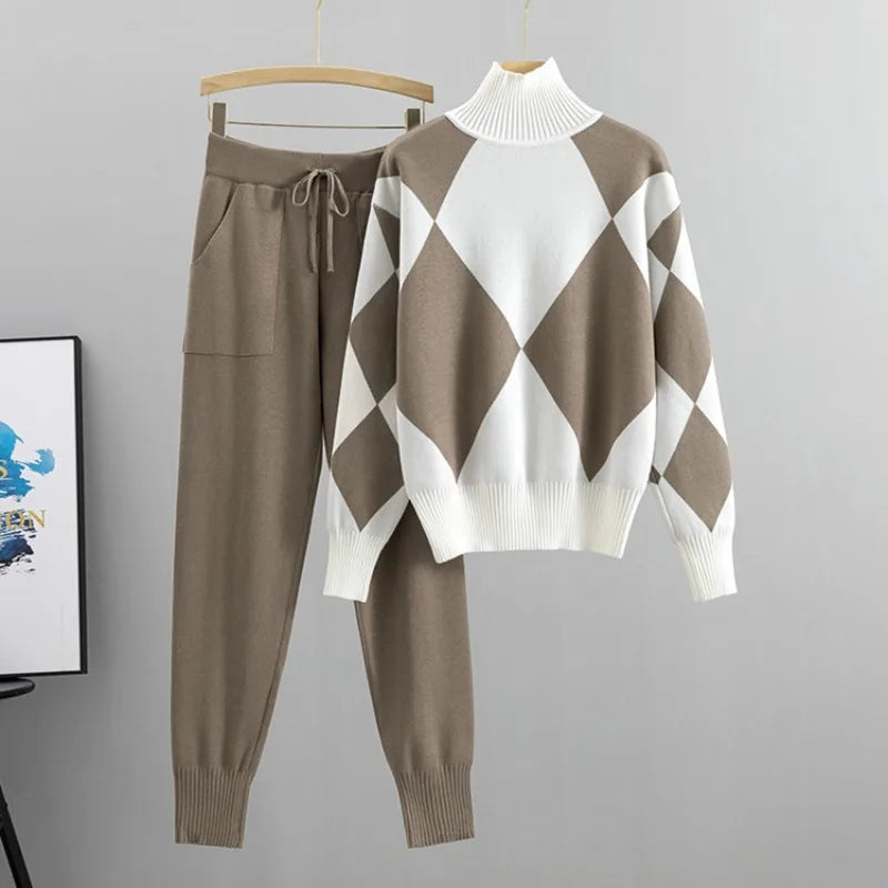 Claire™ - Gestricktes Karo-Pullover-Set