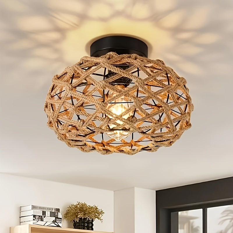 Deckenleuchte Hanfseil handgewebt Boho rustikal mit Flush-Mount-Montage 2