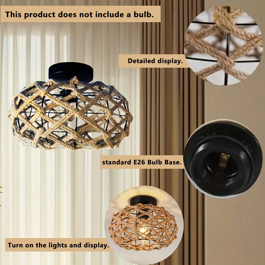 Deckenleuchte Hanfseil handgewebt Boho rustikal mit Flush-Mount-Montage 3