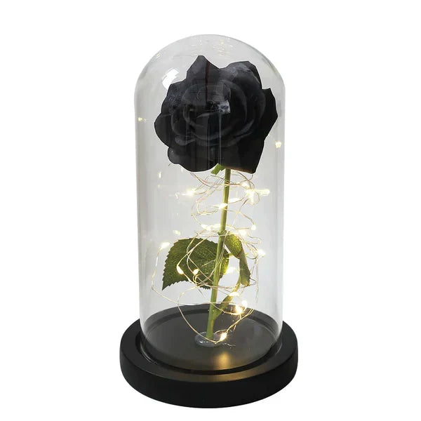 Deko-Lampe Amethyst Kristall batteriebetrieben mit konservierter Rose