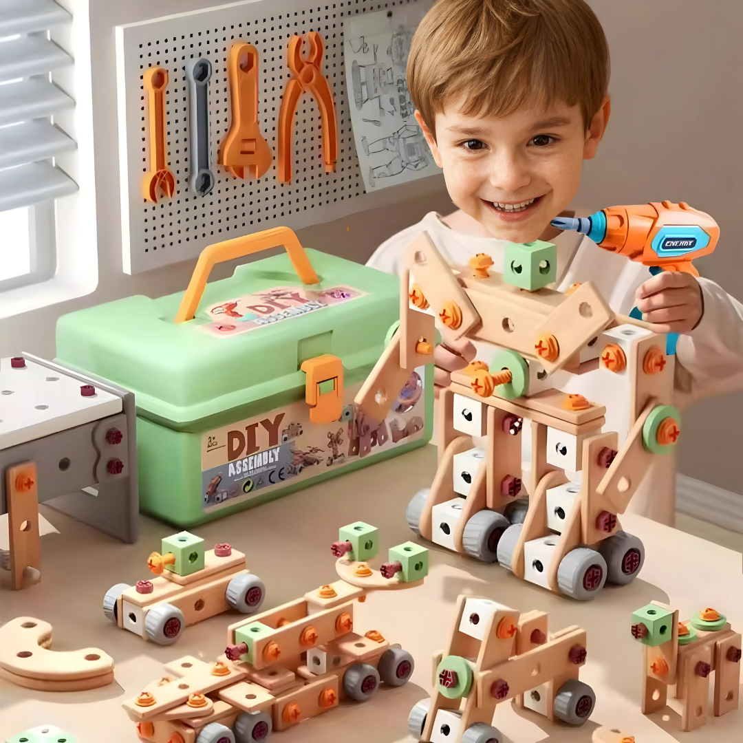 Schrauben-Baukasten für Kinder, über 100 Teile | Im Werkzeugkoffer mit Fächern | Fördert Feinmotorik und logisches Denken 1