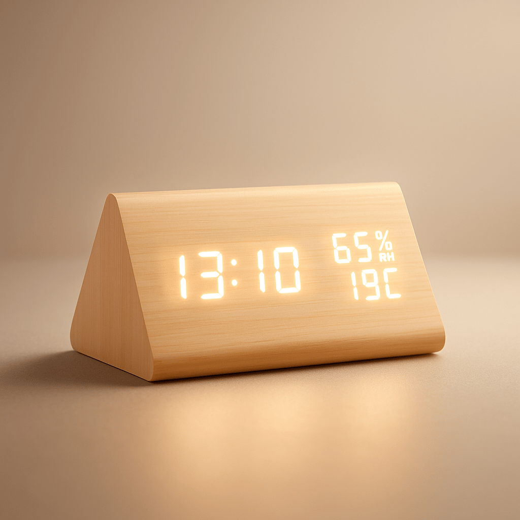 Digitale Holzoptik-Uhr mit Temperaturanzeige | Dimmbares LED-Display | Batterie- oder USB-Betrieb, automatische Abschaltfunktion 6