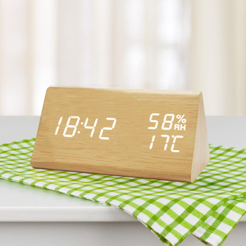 Digitale Holzoptik-Uhr mit Temperaturanzeige | Dimmbares LED-Display | Batterie- oder USB-Betrieb, automatische Abschaltfunktion 8