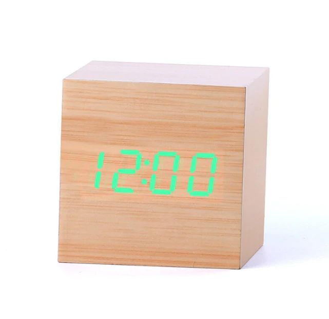Digitale Tischuhr Würfel aus Bambus & Holz | Klare Digitalanzeige, batteriebetrieben | Für Schreibtisch, Regal und Nachttisch