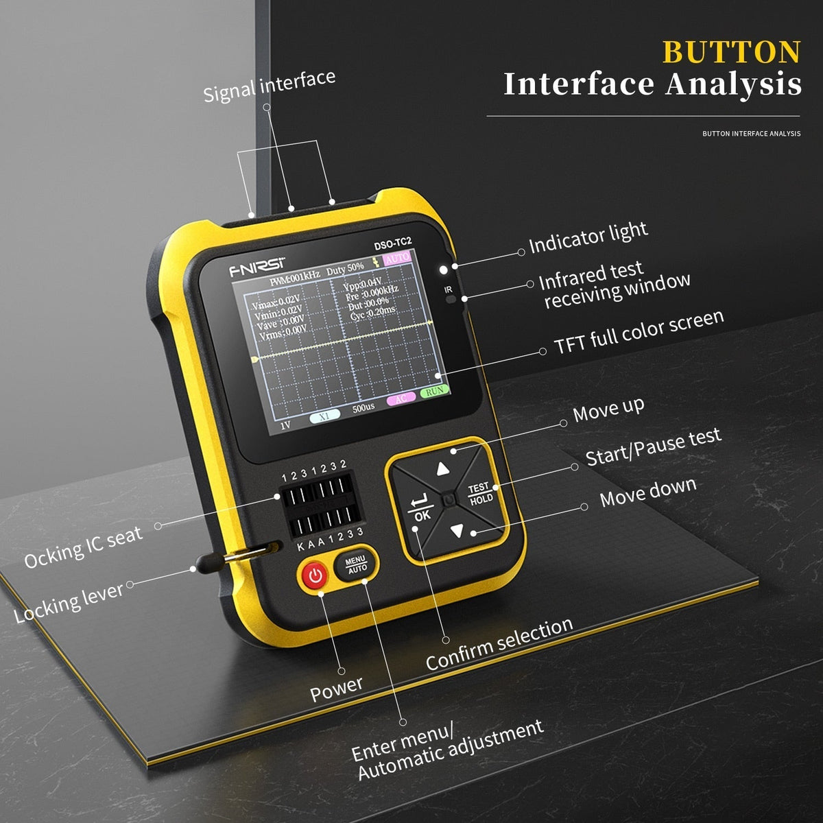 Digitaler Transistor-Tester Spannungsmesser | Oszilloskop-Funktion, 2,5 MS/s Abtastrate | Kompaktes Digitaldisplay