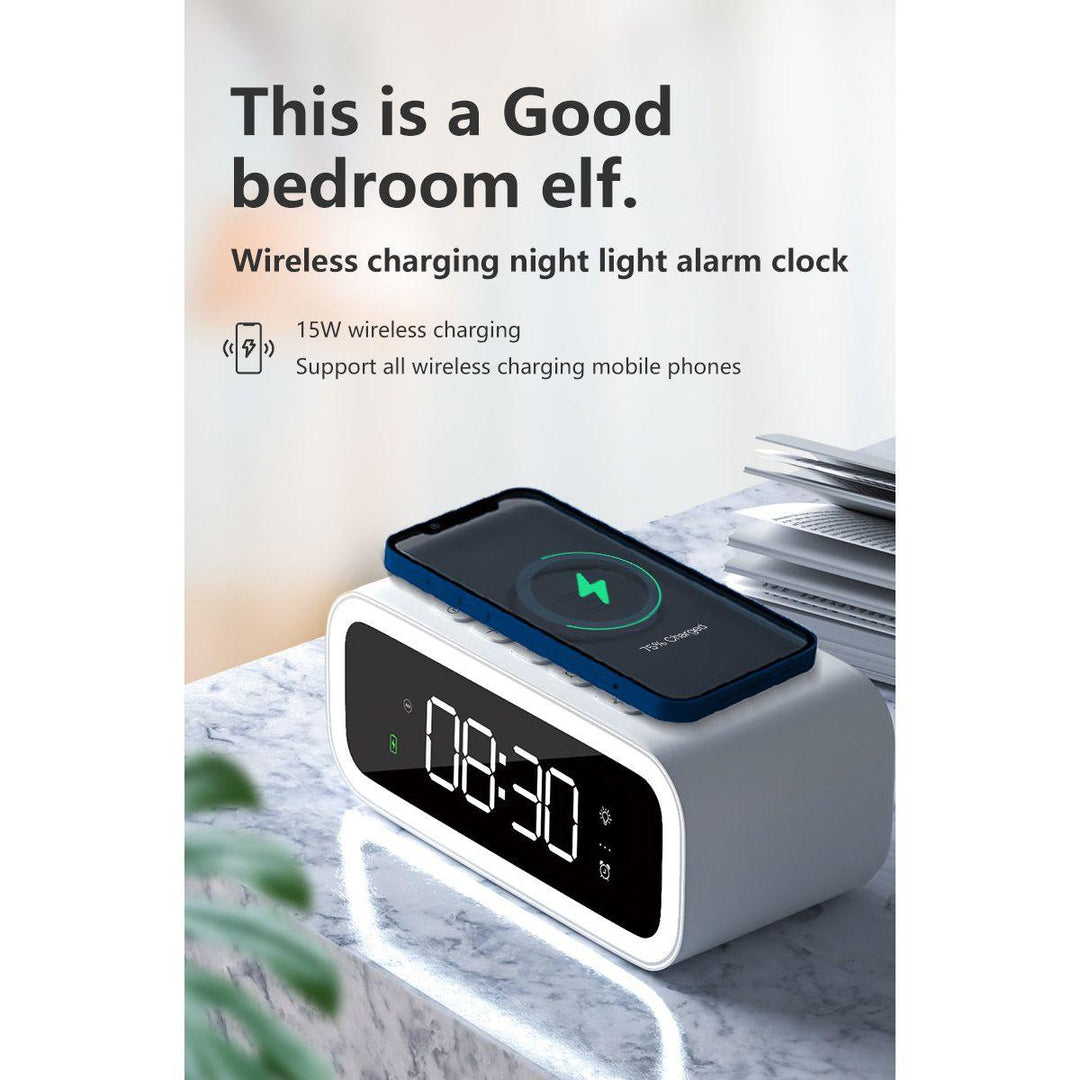 Digitaler Wecker mit Qi-Ladestation | Dimmbares LED-Display | 2-in-1 Design mit Alarm, Snooze und kabellosem Laden