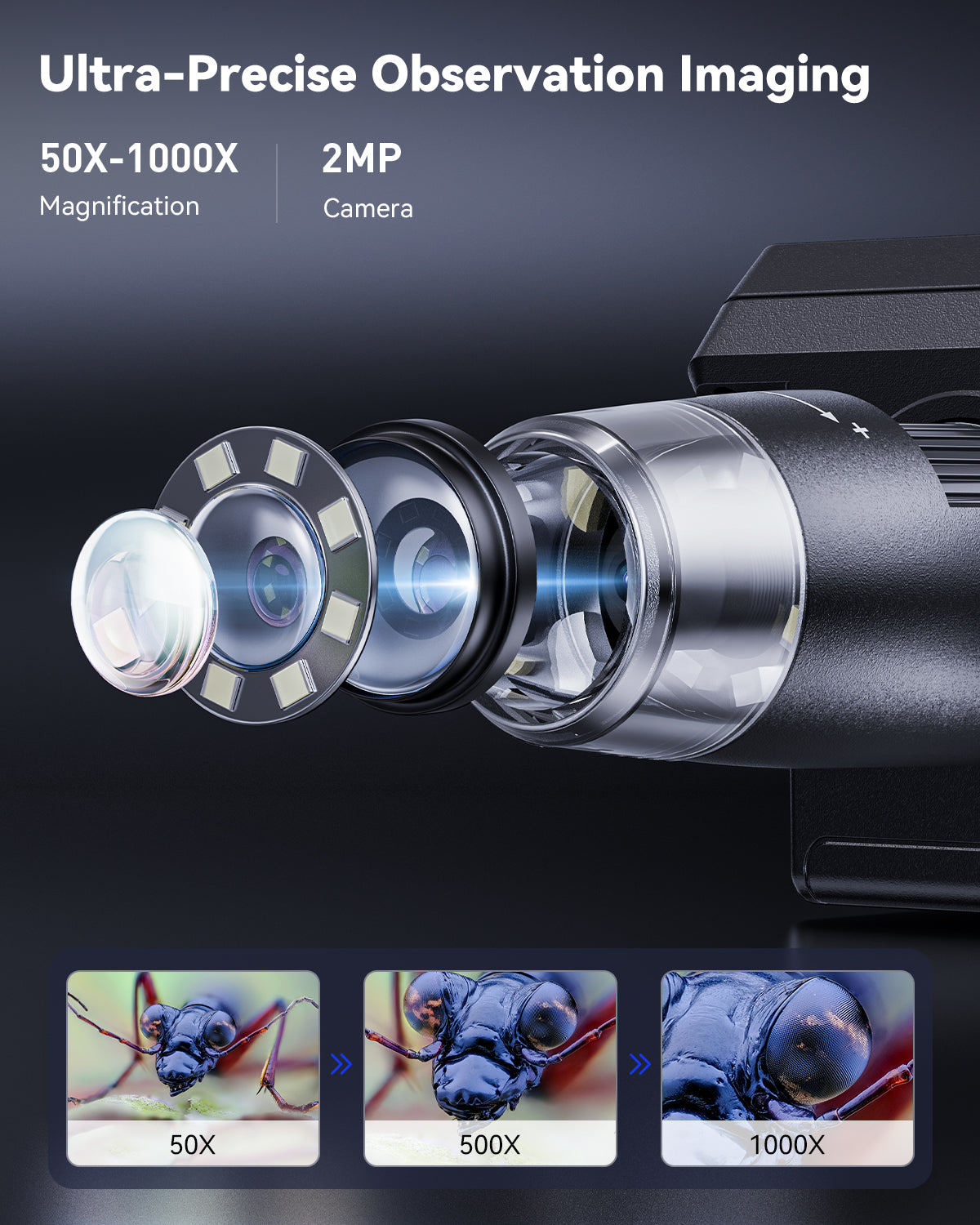 Digitales Lötmikroskop 1080P HD 50-1000X Zoom mit 8 LED-Leuchten IPS-Display 3