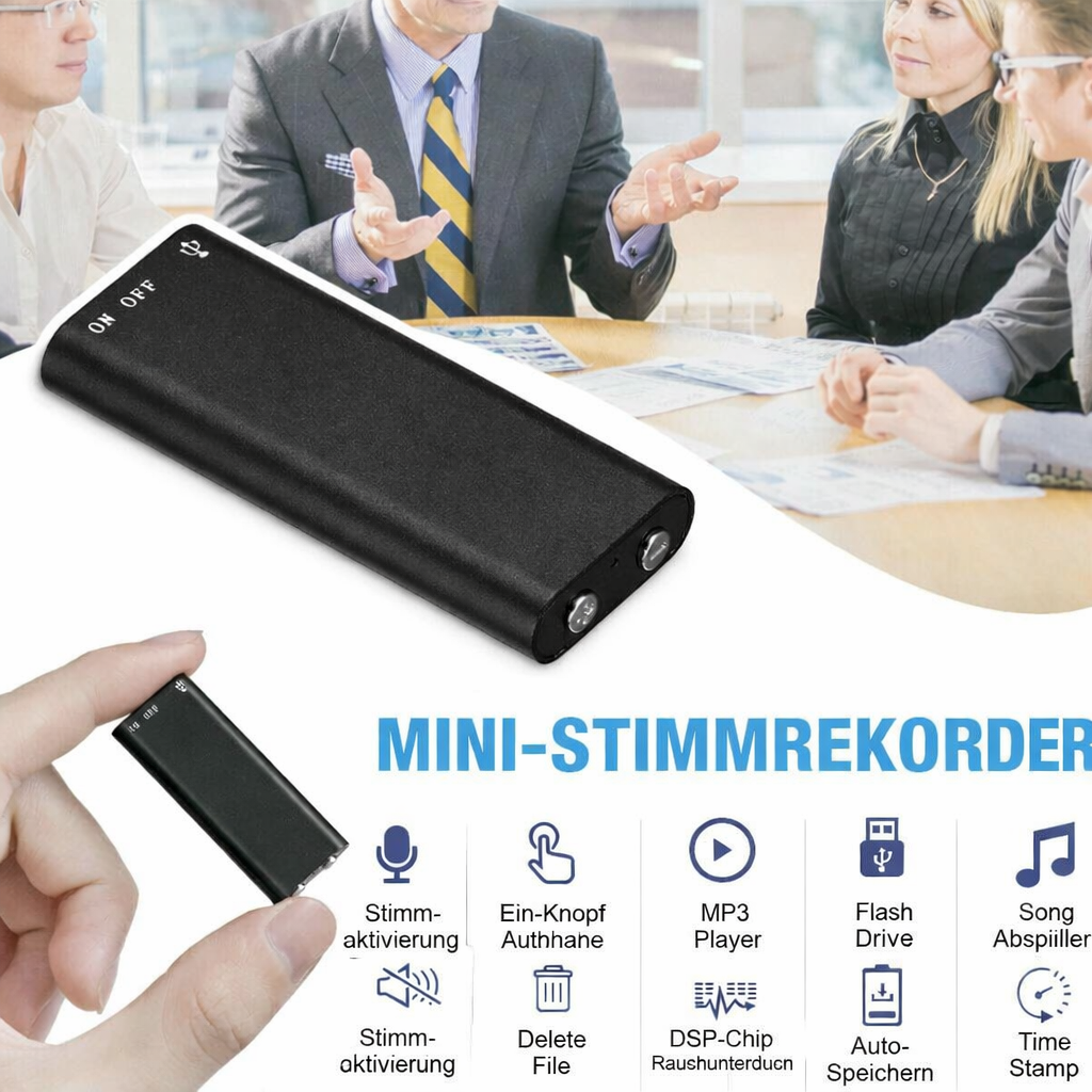 Diktiergerät | Mini Audio Recorder | One Touch Aufnahme | MicroSpy