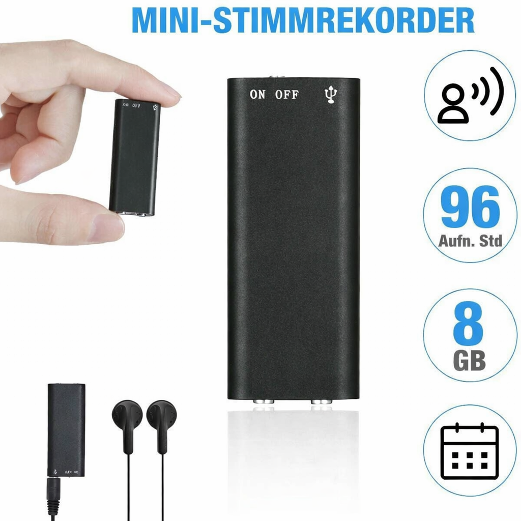 Diktiergerät | Mini Audio Recorder | One Touch Aufnahme | MicroSpy