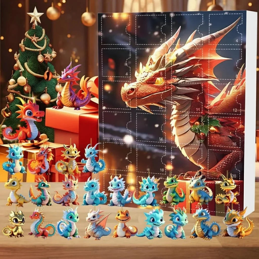 Adventskalender Drache | 24 Drachenanhänger zum Sammeln | Kunststoff mit Metallringen, ideal als Schmuck oder Deko 2