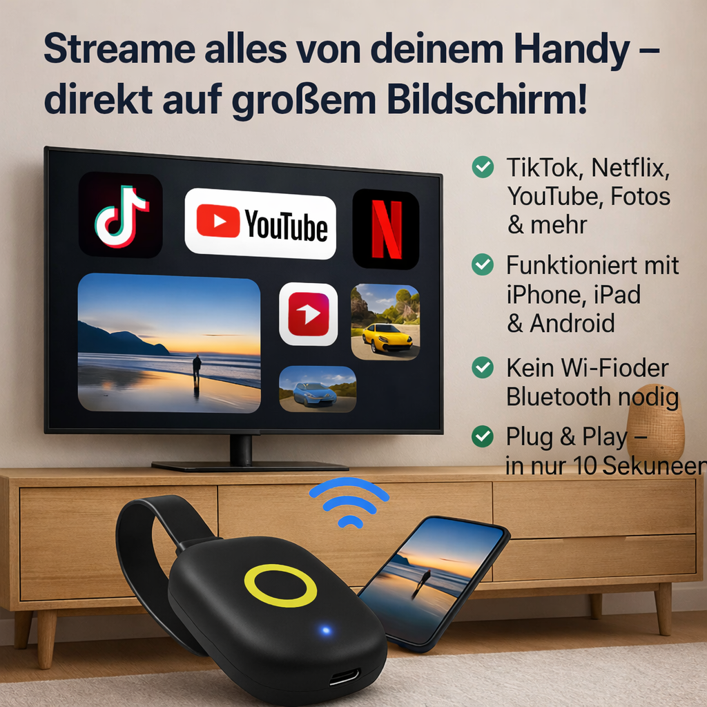 Drahtloser Display-Dongle-Adapter | HDMI-Plug-and-Play-Streaming-Gerät | StreamLink