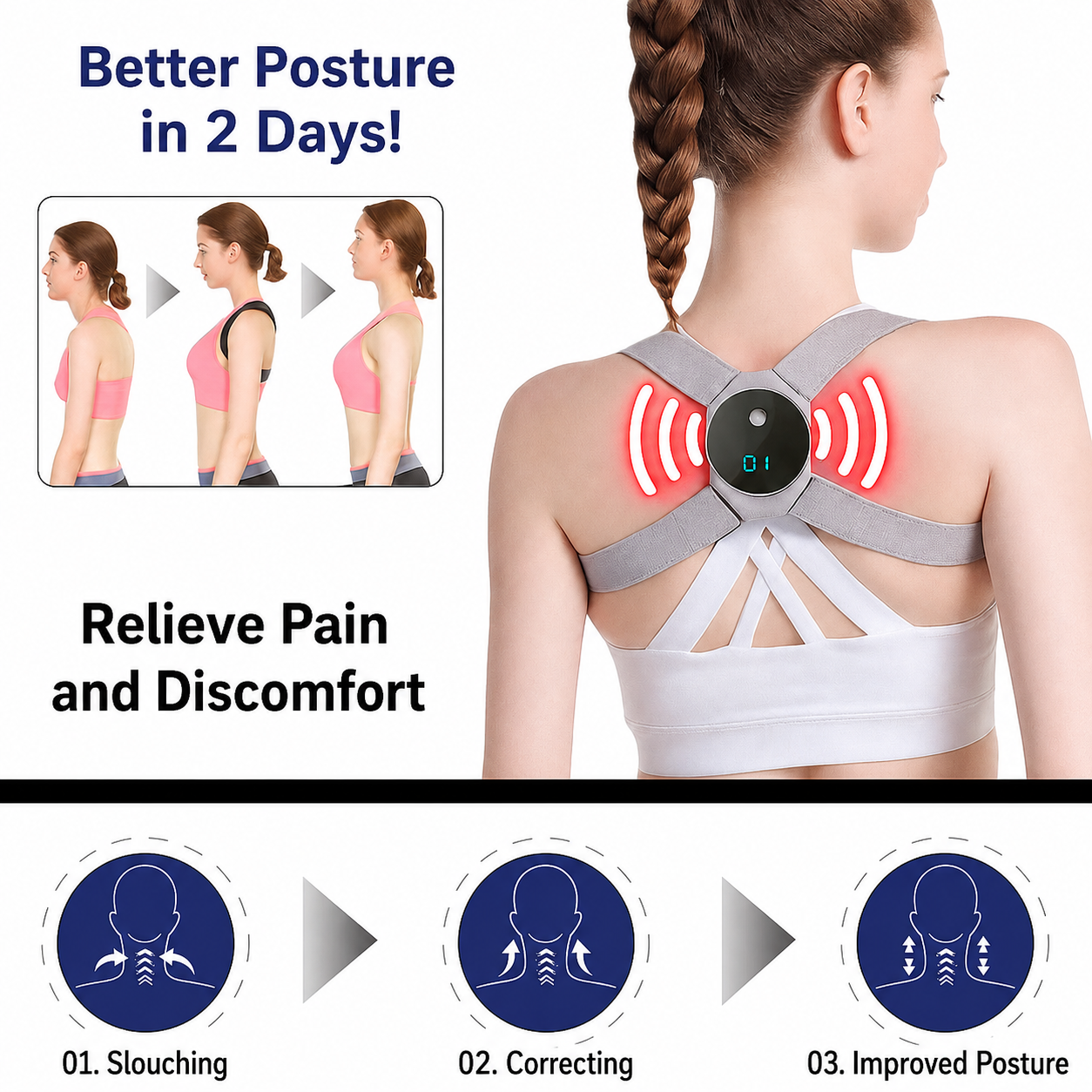 EMS-Haltungskorrektor | Winkelsensorik mit Vibrationsfeedback | Verstellbare Gurte | Postrafit
